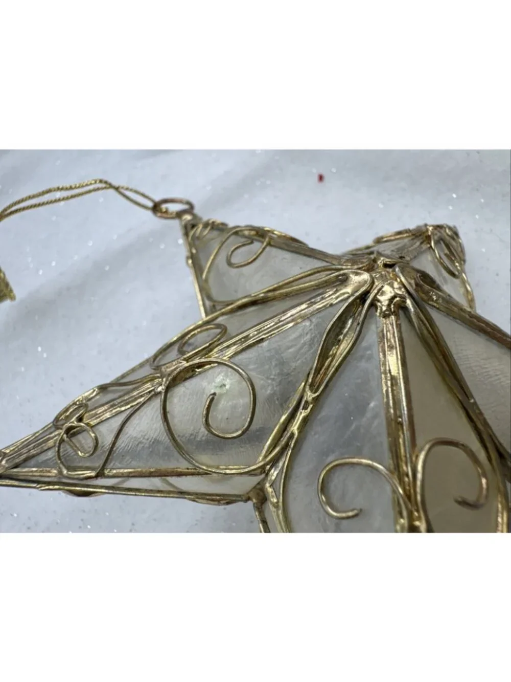 Vintage Star/Oval Capiz Shell Ornaments Christmas 3D Gold Tone Filigree Philipin